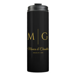 Stylish Monogram With Couple Name Black Thermosbecher