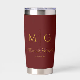 Stylish Monogram With Couple Name Maroon Thermobecher