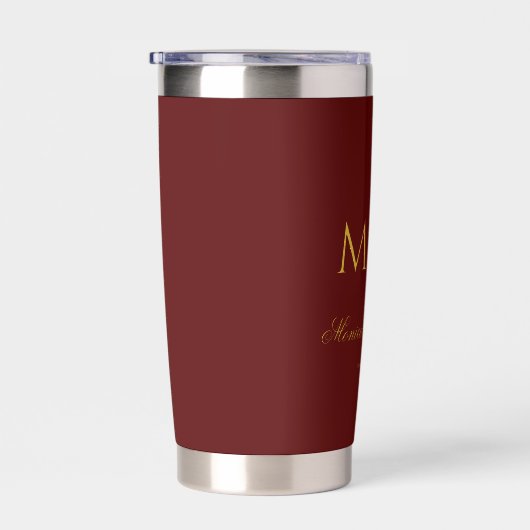Stylish Monogram With Couple Name Maroon Thermobecher (Rechts)