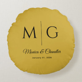 Stylish Monogram With Couple Name Metallic Gold Rundes Kissen