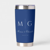 Stylish Monogram With Couple Name Navy Thermobecher (Vorderseite)
