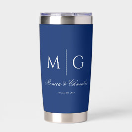 Stylish Monogram With Couple Name Navy Thermobecher