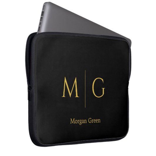 Stylish Monogram with Name Design Black Laptopschutzhülle (Vorne Rechts)