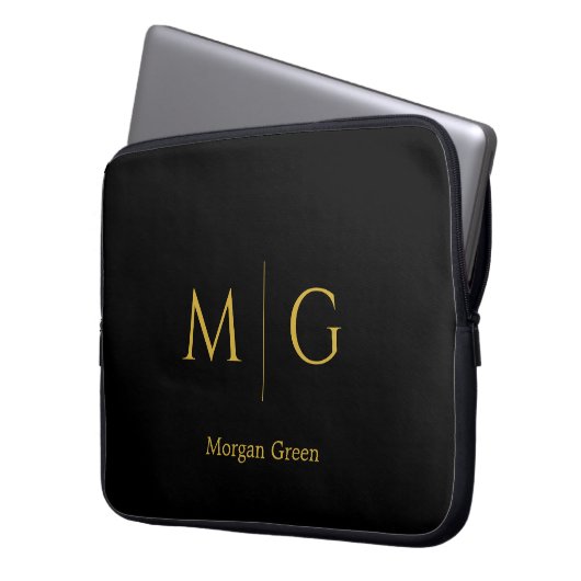 Stylish Monogram with Name Design Black Laptopschutzhülle (Vorderseite Links)