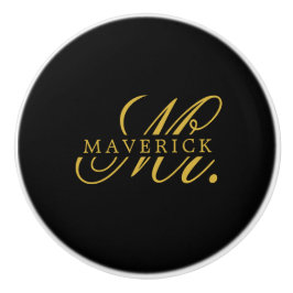 Stylish Mr. & Name Text Stylish Black Keramikknauf