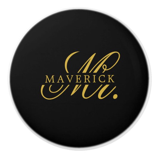 Stylish Mr. & Name Text Stylish Black Keramikknauf (Vorderseite)