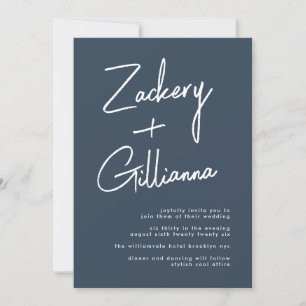 Stylish NAMES Moderne blaue Hochzeit der Marine Einladung