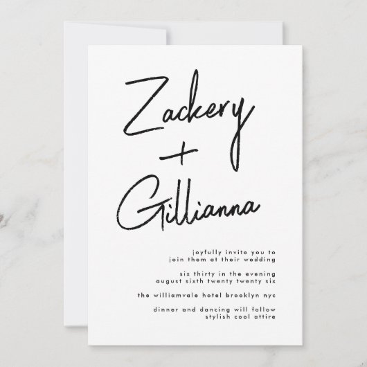 Stylish NAMES | Moderner Schwarz-Weiß-Heiratsinvit Einladung (Vorderseite)
