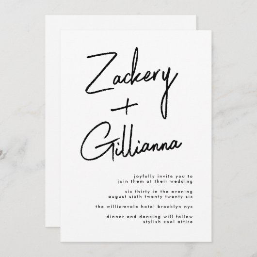 Stylish NAMES | Moderner Schwarz-Weiß-Heiratsinvit Einladung (Vorne/Hinten)