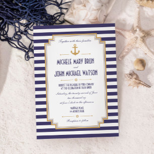 Stylish Nautical Gold Anchor Wedding Invitation Einladung