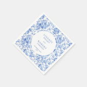 Stylish Navy Toile Roses Personalized Wedding Serviette (Ecke)
