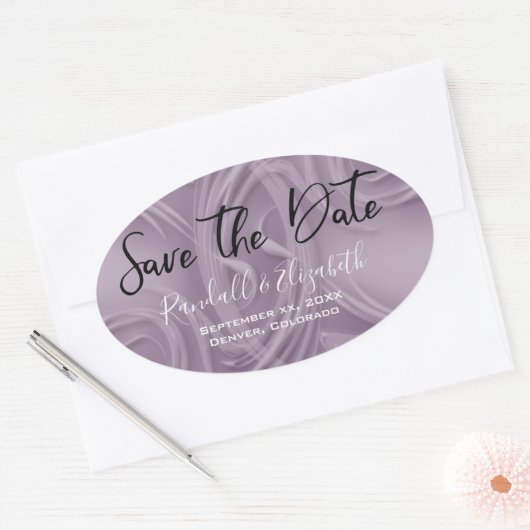 Stylish Old Lavender Strokes "Save the Date" Ovaler Aufkleber (Umschlag)