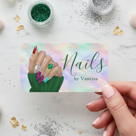 Stylish Opal Iridescent Manicurist Nail Artist Visitenkarte