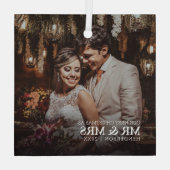 Stylish Our First Christmas als Mr. & Mrs. Foto Ornament Aus Glas (Rückseite)