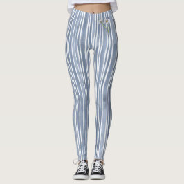 Stylish Pale Blue Striped Watercolor Daisy  Leggings