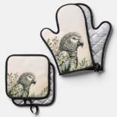 Stylish Parrot Ofenhandschuh & Topflappen-Set (Vorderseite/Rückseite)