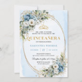 Stylish Pastel Blue Gold Eucalyptus 15th Birthday Einladung (Vorderseite)