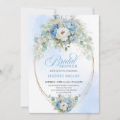 Stylish Pastel Blue Peony Gold Bridal Shower Card Einladung (Vorderseite)