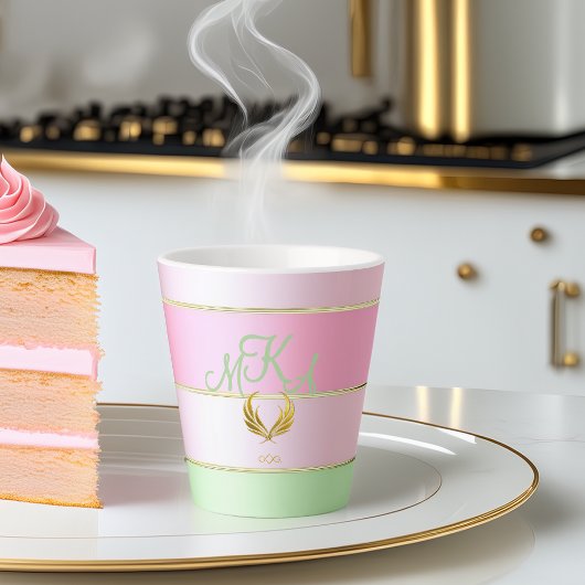 Stylish Pastel Pink and Green Striped Milchtasse