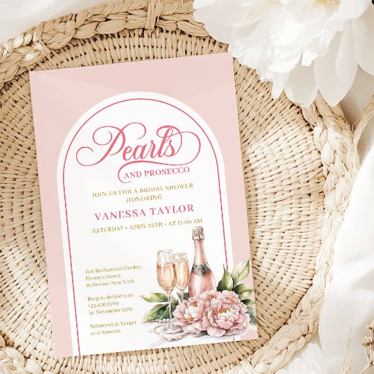 Stylish Pearls and Prosecco Bridal Invite Card Einladung