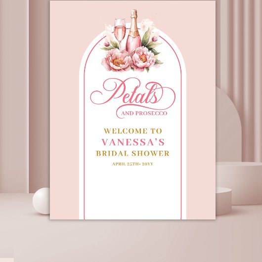 Stylish petals and prosecco floral shower backdrop wandteppich