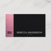 Stylish Pink Accent Panel & Black Leather Monogram Visitenkarte (Vorderseite)