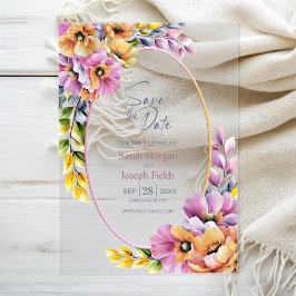 Stylish Pink and Orange Floral Save The Date Acryleinladungen