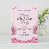 Stylish pink Birthday Invitation Card Einladung (Stehend Vorderseite)
