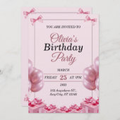 Stylish pink Birthday Invitation Card Einladung (Vorne/Hinten)