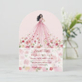 Stylish Pink Floral Tulle Model Bridal Shower Einladung (Stehend Vorderseite)