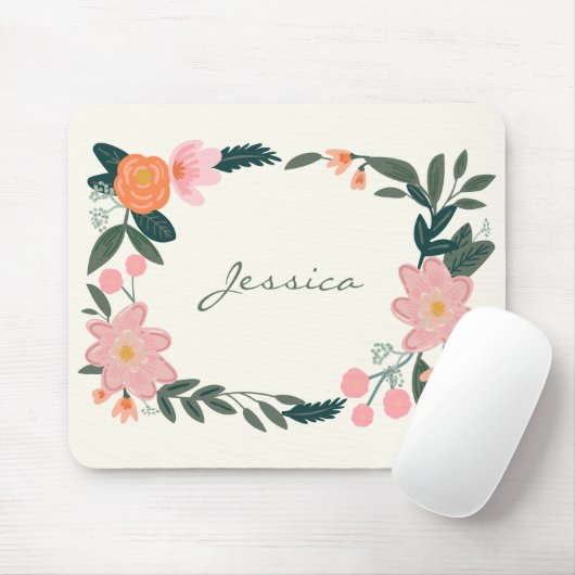 Stylish Pink Garden Floral Personalized Mousepad (Mit Mouse)