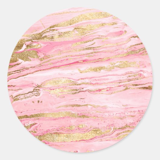 Stylish Pink Gold Abstract Marble Liquid Paint Runder Aufkleber (Vorderseite)