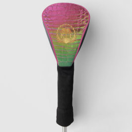 Stylish Pink Green Iridescent Croc Monogram  Golf Headcover