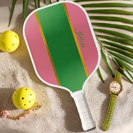 Stylish Pink Green Monogram Preppy  Pickleball Schläger