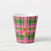 Stylish Pink & Green Plaid  Monogrammed Milchtasse (Vorderseite)