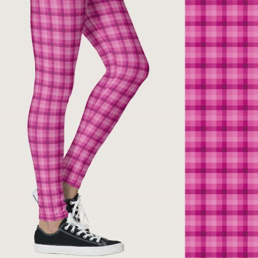 Stylish pink plaid geometric patterned leggings