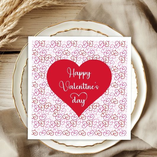Stylish Pink Red Hearts Valentine Napkins Serviette