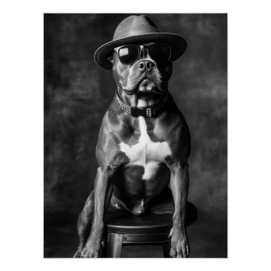 Stylish Pitbull with Hat and Sunglasses Poster (Vorderseite)