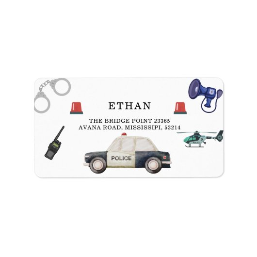 Stylish Police Kids Birthday Adressaufkleber (Vorne)