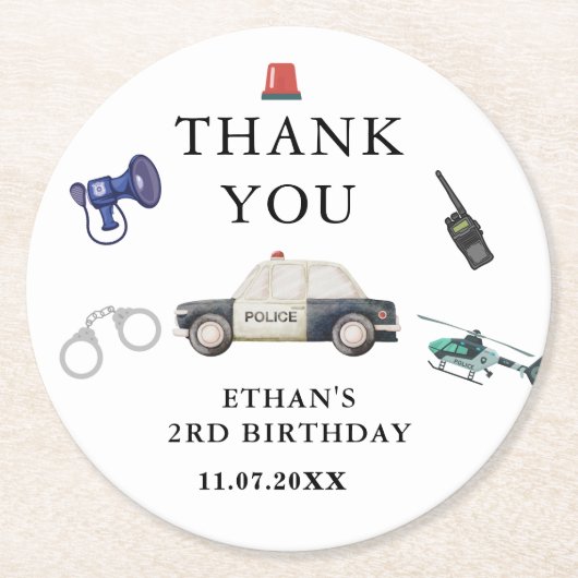 Stylish Police Kids Birthday Runder Pappuntersetzer (Vorderseite)