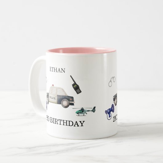 Stylish Police Kids Birthday Zweifarbige Tasse (Vorderseite Links)