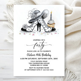 Stylish Polka Dot High Heel Shoes 40th Birthday Einladung