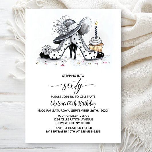 Stylish Polka Dot High Heel Shoes 60th Birthday Einladung