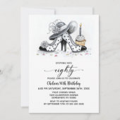 Stylish Polka Dot High Heel Shoes 80th Birthday Einladung (Vorderseite)