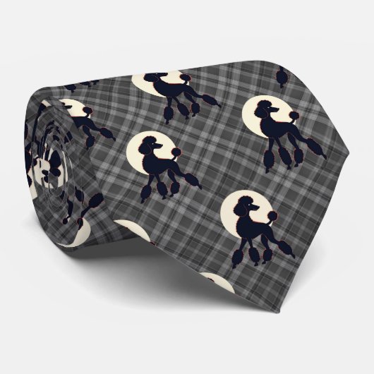 Stylish Poodle on Gray Plaid Necktie Krawatte (Gerollt)