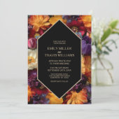 Stylish Purple and Orange Floral Black Wedding Einladung (Stehend Vorderseite)