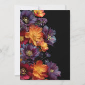 Stylish Purple and Orange Floral Black Wedding Einladung (Rückseite)