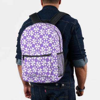 Stylish Purple and White Geometric Floral Pattern Bedruckter Rucksack