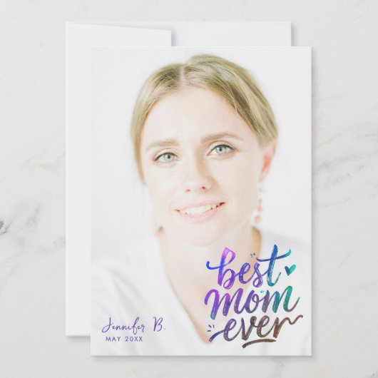 Stylish Purple Best Mothers Day Photo Brush Script Karte (Vorderseite)