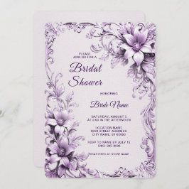 Stylish Purple Flowers Bridal Shower Invitation Einladung